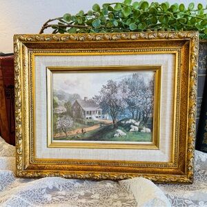 1960's Currier & Ives "American Homestead Spring" Framed Lithograph
